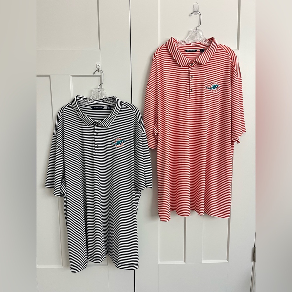 Miami Dolphins Cutter & Buck Polo Lot of 2 4XL Big Tall Striped NFL Golf Shirts